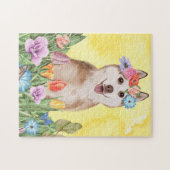 Siberian Husky Dog met Flowers Spring Legpuzzel (Horizontaal)