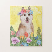 Siberian Husky Dog met Flowers Spring Legpuzzel (Verticaal)