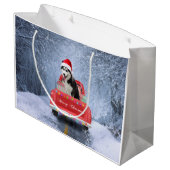 Siberian Husky Dog op sneeuw tijdens de kerstmis Groot Cadeauzakje (Achterkant Gekanteld)