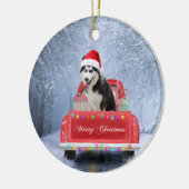 Siberian Husky Dog op sneeuw tijdens de kerstmis Keramisch Ornament (Links)