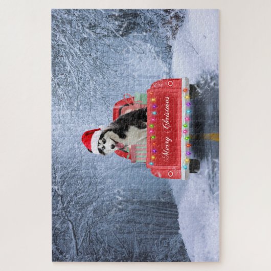 Siberian Husky Dog op sneeuw tijdens de kerstmis Legpuzzel (Verticaal)
