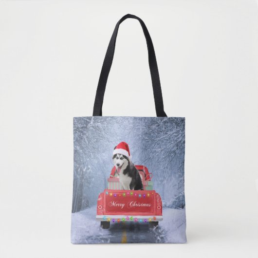Siberian Husky Dog op sneeuw tijdens de kerstmis Tote Bag (Voorkant)