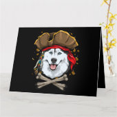 Siberian Husky Dog Pirate Jolly Roger Flag Crossbo Kaart (Gele Bloem)