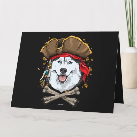 Siberian Husky Dog Pirate Jolly Roger Flag Crossbo Kaart (Achterkant)