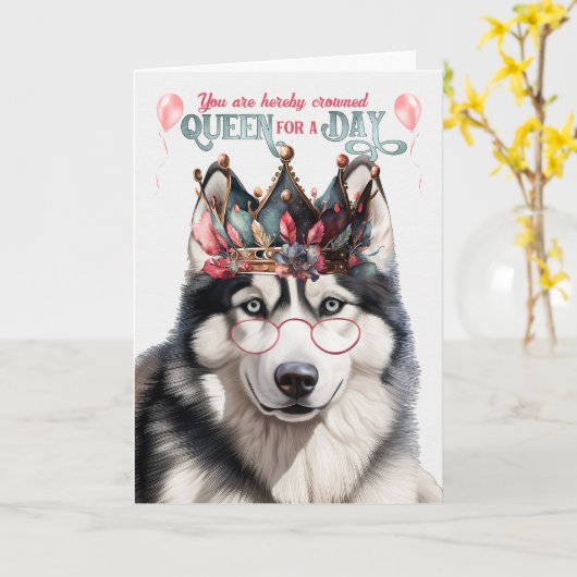 Siberian Husky Dog Queen for Day Funny Birthday Kaart (Gele Bloem)