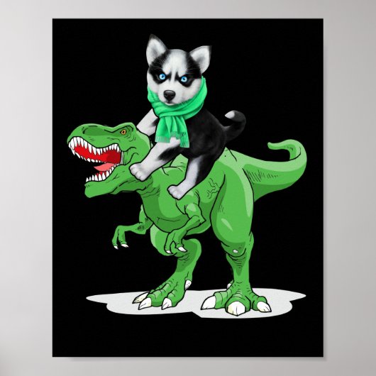 Siberian Husky Dog Riding Dinosaur Cool Halloween Poster (Voorkant)