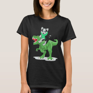 Siberian Husky Dog Riding Dinosaur T-shirt