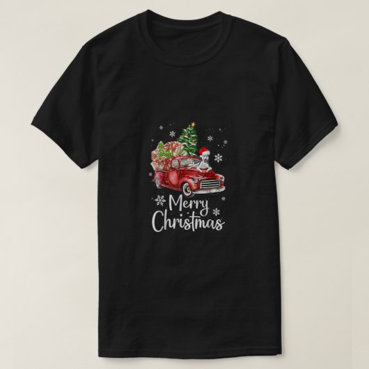 Siberian Husky Dog Riding Red Truck - kerstboom T-shirt (Design voorkant)