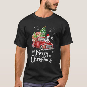 Siberian Husky Dog Riding Red Truck - kerstboom T-shirt