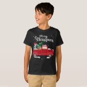 Siberian Husky Dog Riding Red Truck Kerstmis T-shirt (Voorkant volledig)