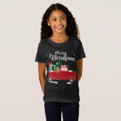 Siberian Husky Dog Riding Red Truck Kerstmis T-shirt (Voorkant volledig)