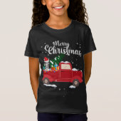 Siberian Husky Dog Riding Red Truck Kerstmis T-shirt (Voorkant)