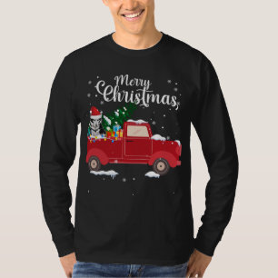 Siberian Husky Dog Riding Red Truck Kerstmis T-shirt