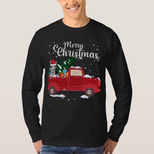Siberian Husky Dog Riding Red Truck Kerstmis T-shirt (Voorkant)