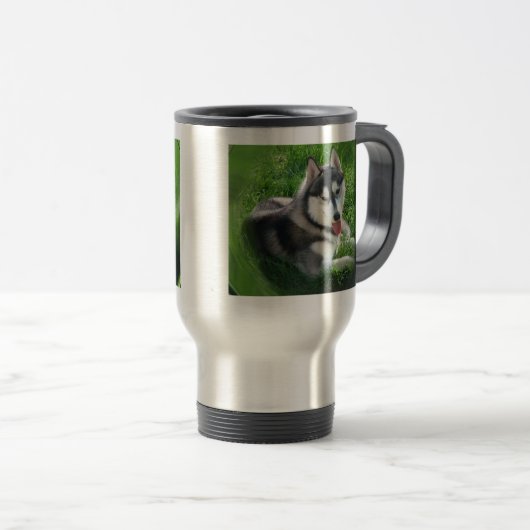 Siberian Husky Dog Roestless Travel Mug Reisbeker (Voorkant rechts)