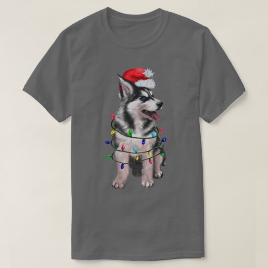 Siberian Husky Dog Santa Hat kerstboomverlichting T-shirt (Design voorkant)