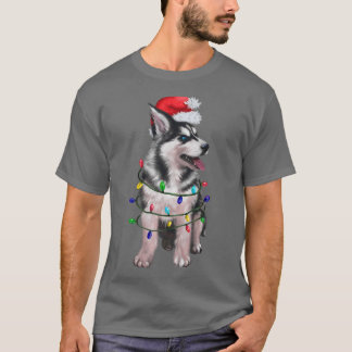 Siberian Husky Dog Santa Hat kerstboomverlichting T-shirt