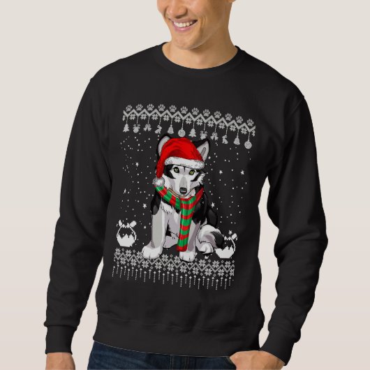 Siberian Husky Dog Santa Hat Xmas Ugly Trui (Voorkant)