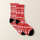 Siberian Husky Dog Silhouettes Red Holiday Pattern Sokken (Paar)