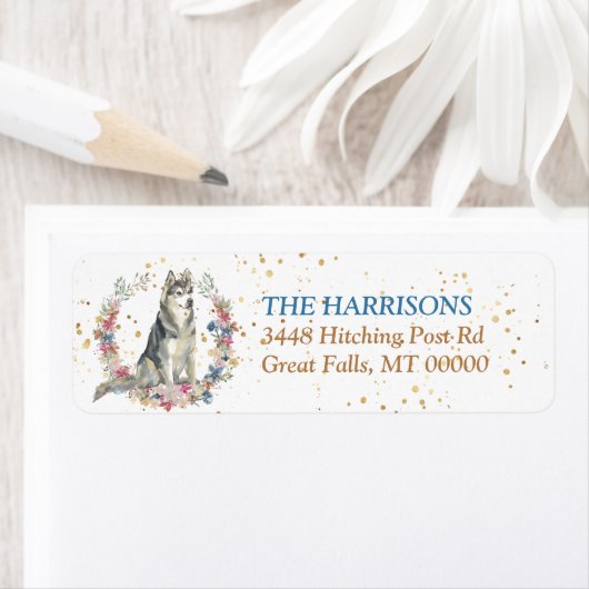 Siberian Husky Dog Spring Flowers Wreator Etiket (Insitu)