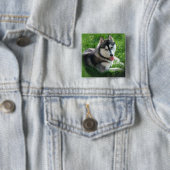 Siberian Husky Dog Square Pin Vierkante Button 5,1 Cm (In situ)