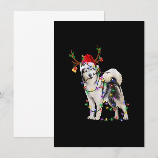 Siberian Husky Dog Tree Christmas Lights Xmas Paja Kaart (Voorkant / Achterkant)