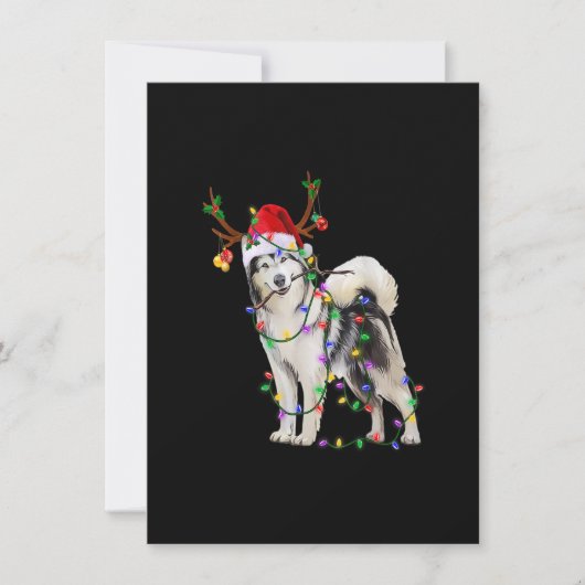 Siberian Husky Dog Tree Kerstlights Xmas Paja Kaart (Voorkant)