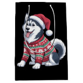 Siberian Husky Dog Ugly Sweater Santa Hat Xmas Medium Cadeauzakje (Voorkant)
