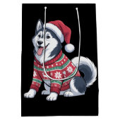 Siberian Husky Dog Ugly Sweater Santa Hat Xmas Medium Cadeauzakje (Achterkant)