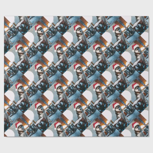 Siberian Husky dog wearing santa hat Cadeaupapier (Vlak)