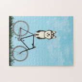 Siberian Husky Dog zit op de  fiets Legpuzzel (Horizontaal)
