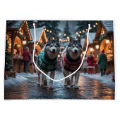 Siberian Husky Dogs Christmas Snow Holiday Groot Cadeauzakje (Voorkant)