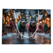 Siberian Husky Dogs Christmas Snow Holiday Groot Cadeauzakje (Achterkant)