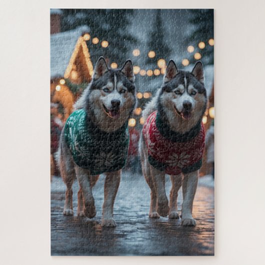 Siberian Husky Dogs Christmas Snow Holiday  Legpuzzel (Verticaal)