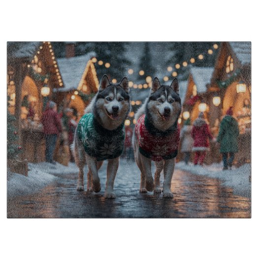 Siberian Husky Dogs Christmas Snow Holiday  Snijplank (Voorkant)