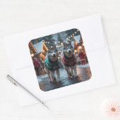 Siberian Husky Dogs Christmas Snow Holiday  Vierkante Sticker (Envelop)