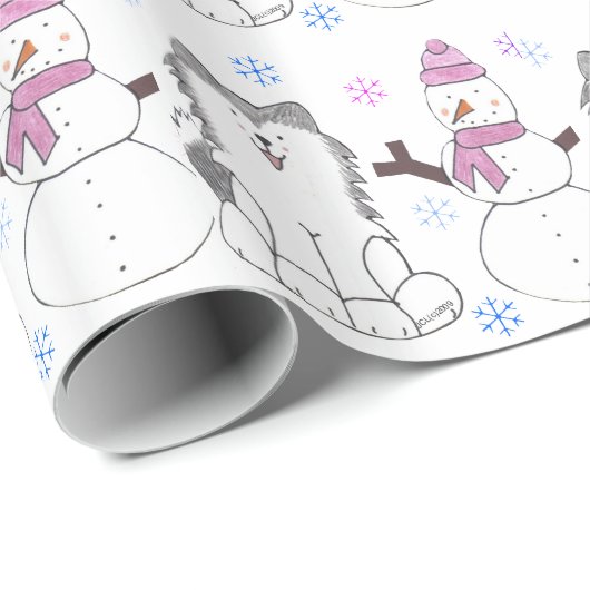 Siberian Husky en Snowman Cadeaupapier (Rol Hoek)