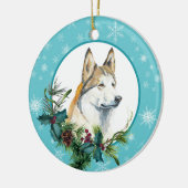 Siberian Husky Evergreen Blue Snowflake Border Keramisch Ornament (Links)