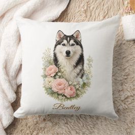 Siberian Husky Floral Portrait Kussen