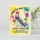 Siberian Husky Fun Art Birthday Party Invitation Kaart (Staand voorkant)