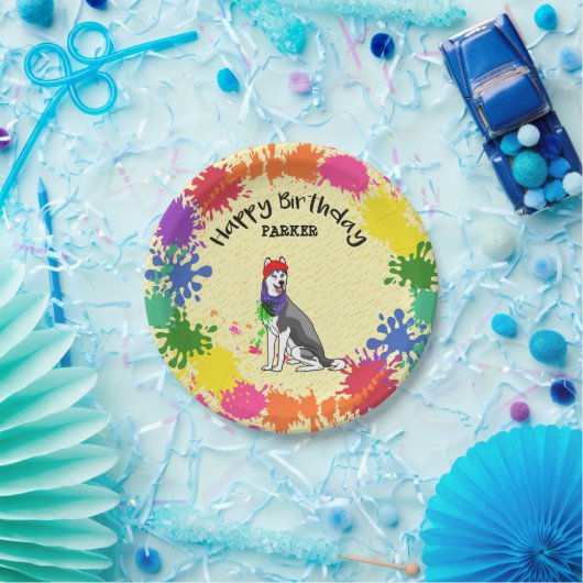 Siberian Husky Fun Paint Splash Art Party  Papieren Bordje (Feest)