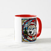 Siberian Husky Glas-in-lood mok. Mok (Voorkant rechts)