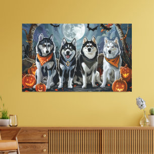 Siberian Husky Halloween Griezelen  Canvas Afdruk