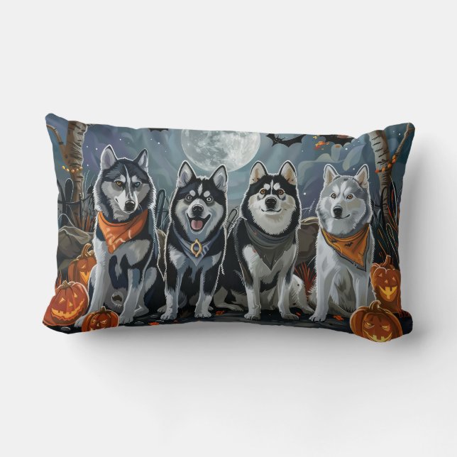 Siberian Husky Halloween Spelletjes  Kussen (Achterkant)