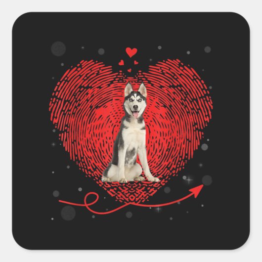 Siberian Husky Heart Love | Funny Valentijn Gift Vierkante Sticker (Voorkant)