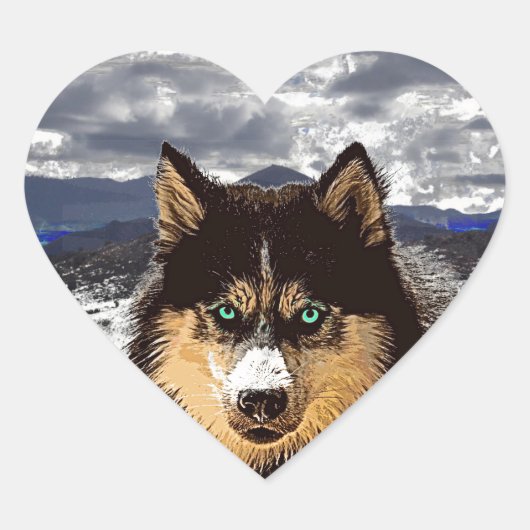 Siberian Husky Heart Sticker (Voorkant)