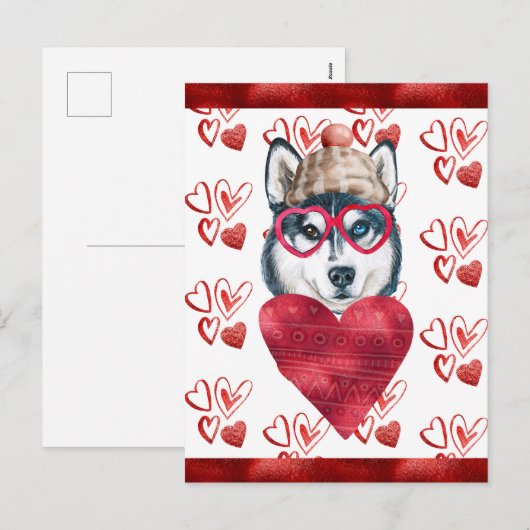 Siberian Husky Hearts Hondenliefhebber Valentijn G Feestdagenkaart (Voorkant / Achterkant)