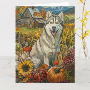 Siberian Husky-hond Herfst Oogst Thanksgiving Kaart