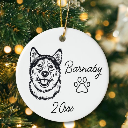 Siberian Husky Hond Maatwerk Naam en Jaar Lijn Kun Keramisch Ornament