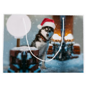 Siberian Husky hond met kersthoed Groot Cadeauzakje (Achterkant)